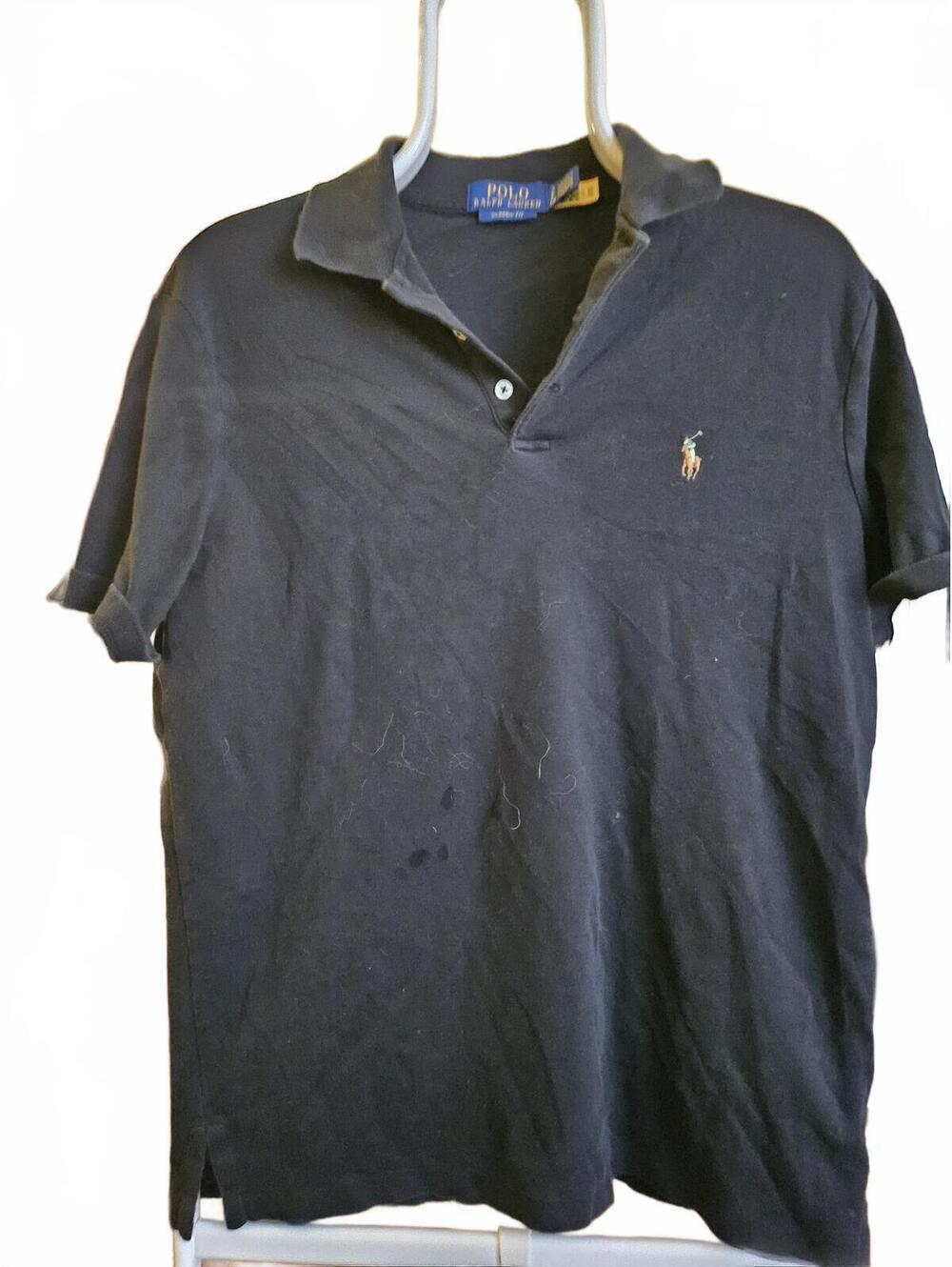 Polo Ralph Lauren Men's Polo shirt, Black, Gold Pony Logo Size Small - stains
